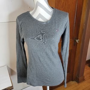 Womans Tommy Hilfiger 100% Cotton Long Sleeve Knit T-shirt Size Large